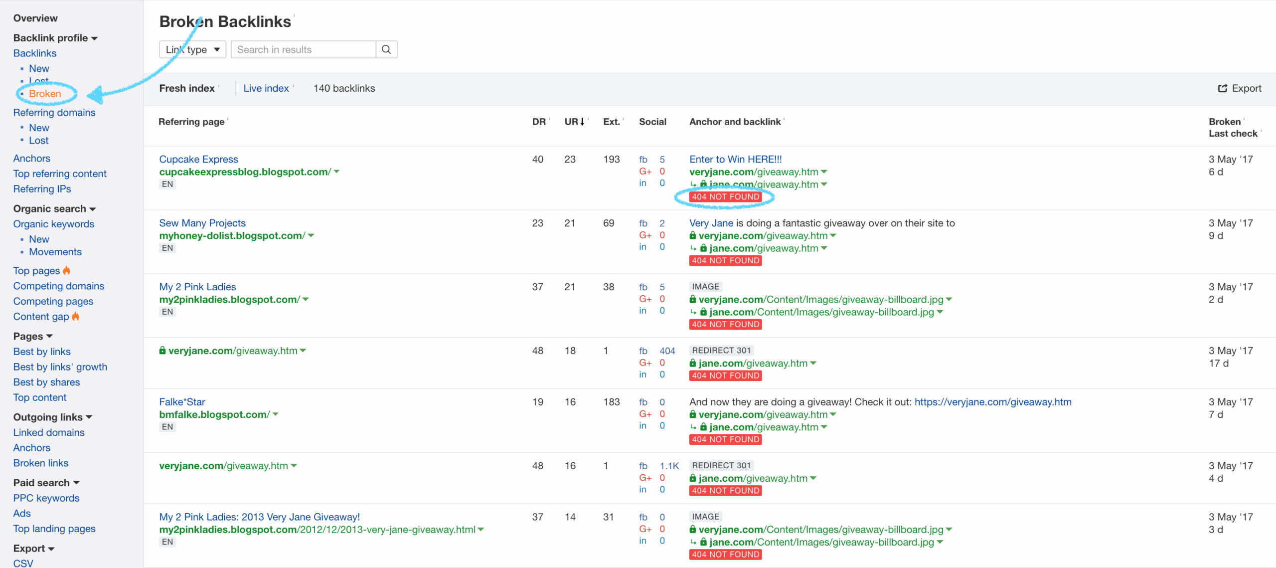 Competitors Broken Backlinks