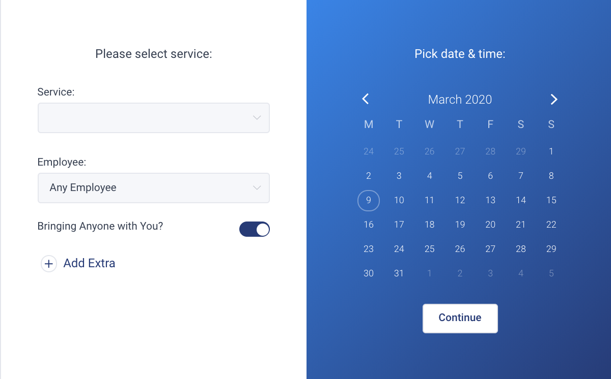A view of the Amelia booking calendar